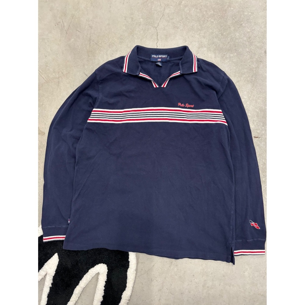 Vintage Polo Sport Ralph Lauren Long Sleeve Polo Shirt Navy Red Stripe XL